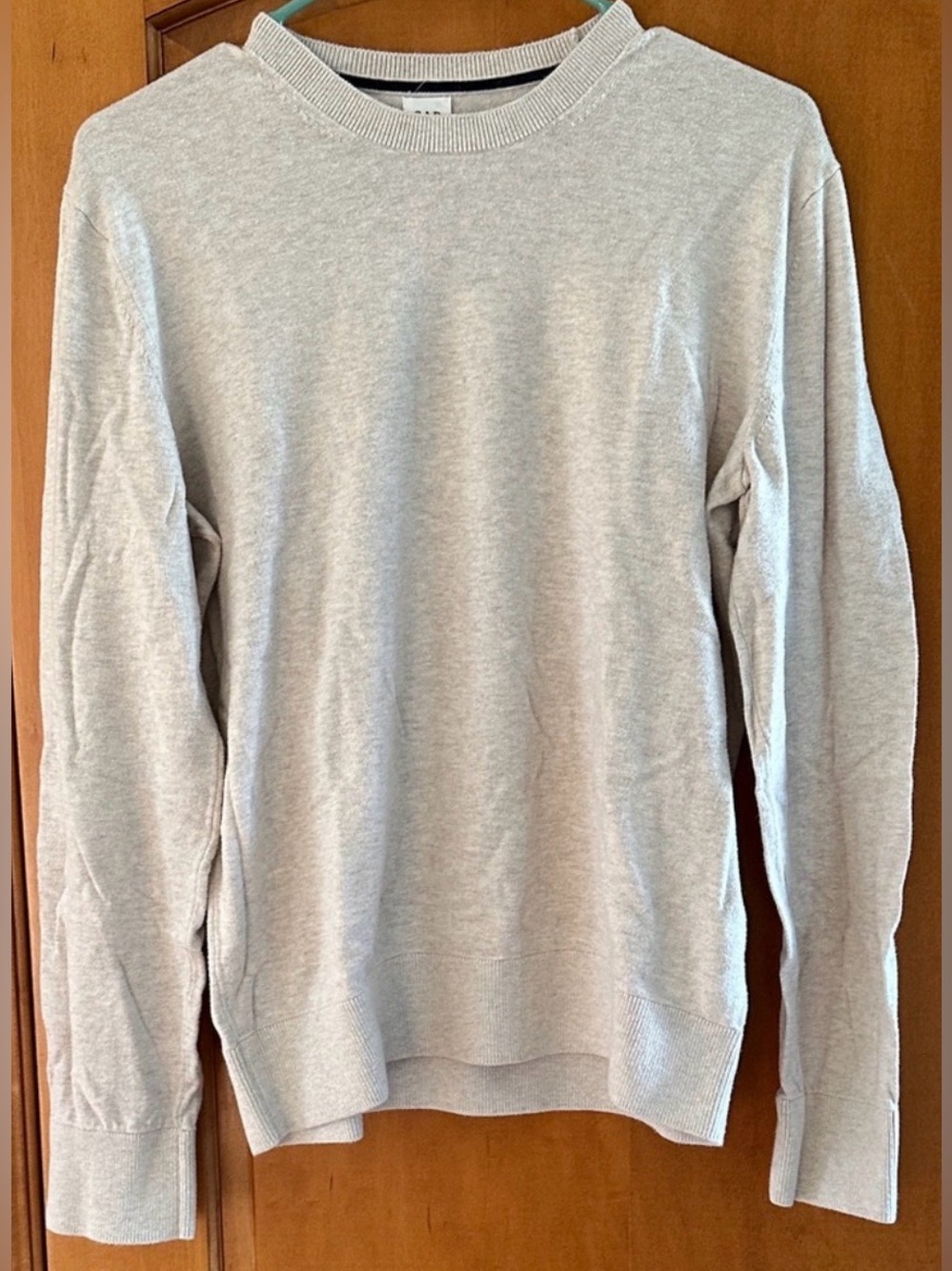 GAP Men's Cream / Gray Cotton Crewneck Knit Sweater Ribbed Cuffs Size Medium